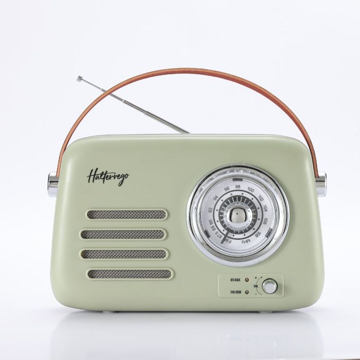Enceinte/Radio HALTERREGO rétro 3 5W RMS Bluetooth Radio FM lecteur USB Aux IN batterie rechargeable vert
