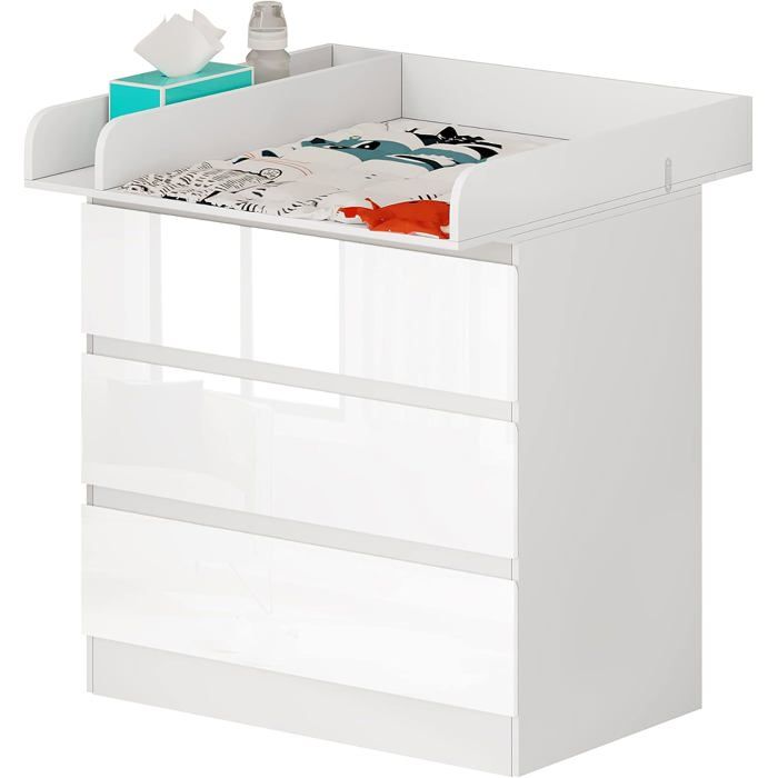 Table à Langer avec Commode 3 Tiroirs - Lot de 2 Meubles Bébé en MDF Blanc 40x80x78 cm