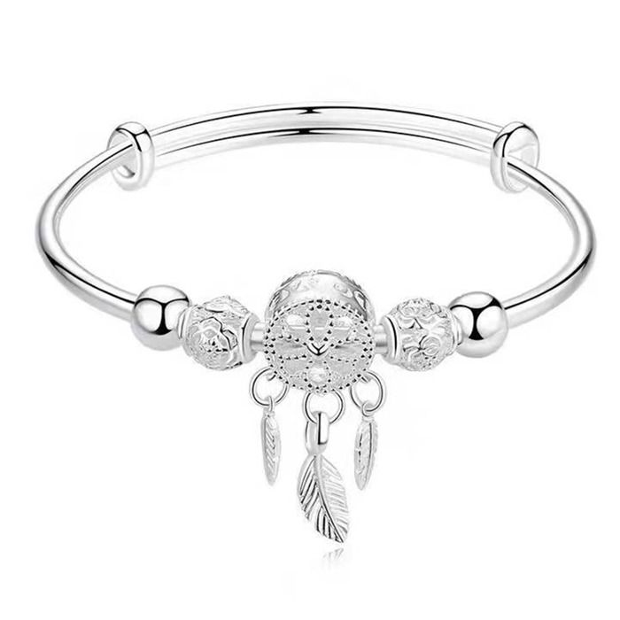 Bracelet attrape-rêves avec pompon et breloque plume fermoir poussoir argenté bijou ajustable Bracelet attrape-rêves avec pompon et breloque plume fermoir poussoir argenté bijou ajustable