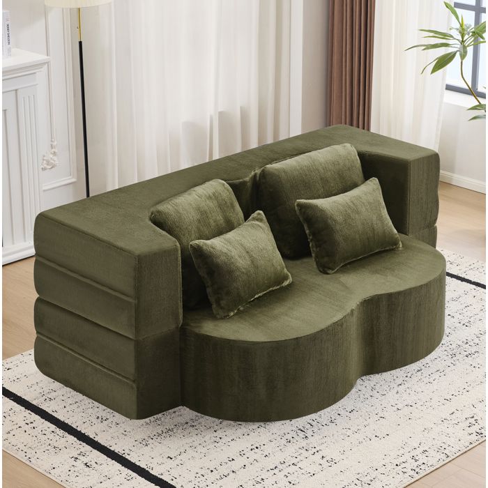 Canapé-lit de sol 2-en-1 pliable vert mousse haute densité 4 coussins sans montage