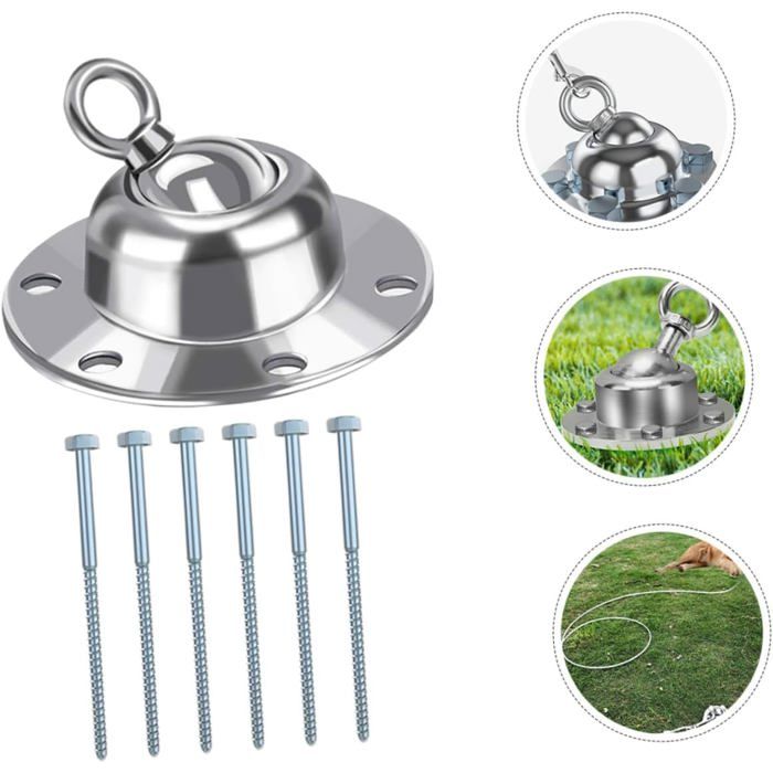 Piquet dattache pour chien en fer argenté - KAGOLOW - Rotation 360° - Usage extérieur - Terrain ferme - Lot de 1