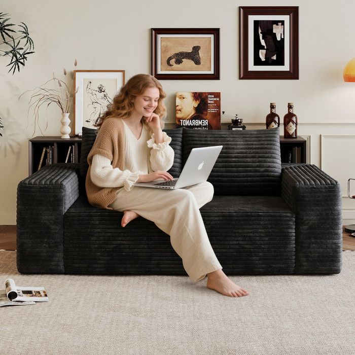 Canapé Corduroy confortable avec siège profondeloveseat petit canapé Boneless Modular Sofa éponge pour Salon Chambre noir