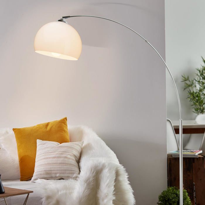 Bogenlampe 166 cm Chrom & Weiß schwenkbare Lampe lampe à arc moderne lampadaire avec tête pivotante et interrupteur à pied