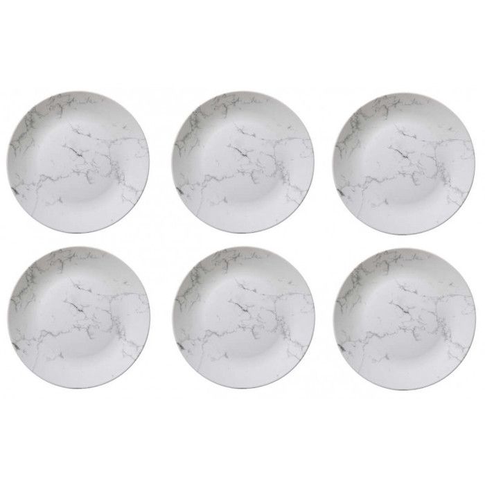 Lot de 6 assiettes plates effet marbre - D 26 cm - Blanc
