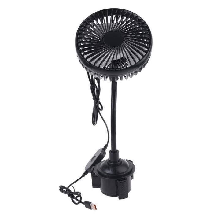 Ventilateur Voiture USB Avec Porte-gobelet - Réglable 360°, 3 Vitesses, Lumières LED - Pour Siège Arrière, Enfants