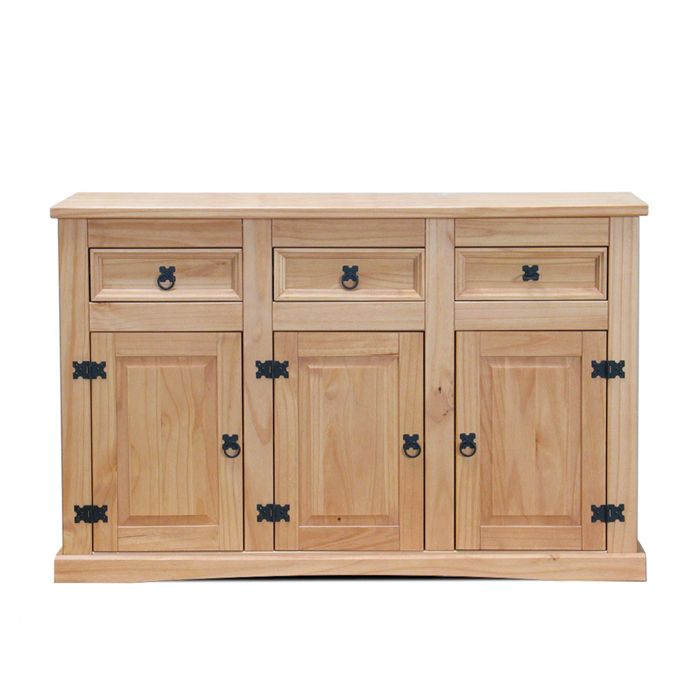 New Mexico Buffet largeur 132 cm hauteur 84 cm avec 3 tiroirs et 3 portes délavé/ciré.