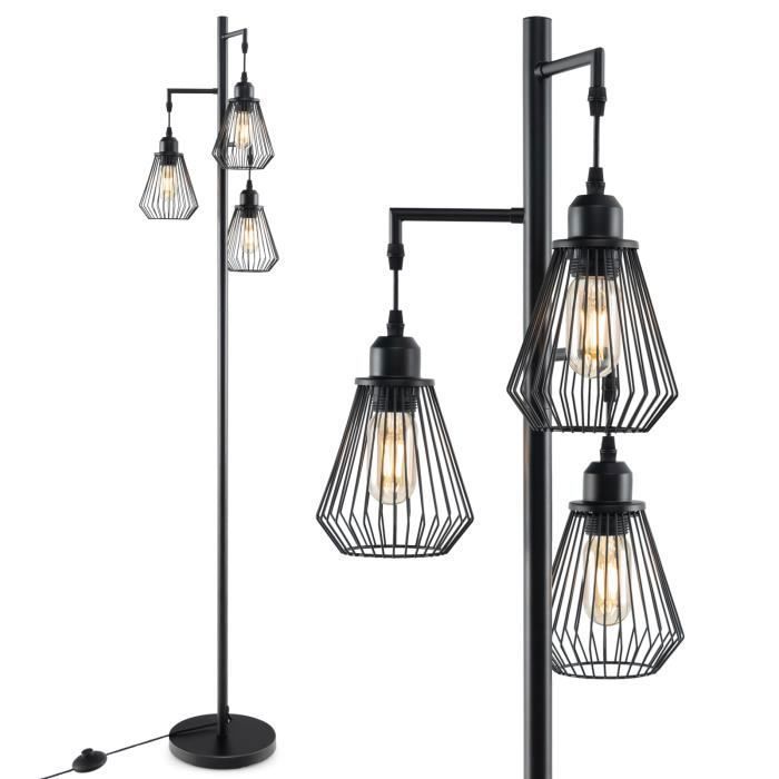 Costway Lampadaire Industriel 170x25cm Avec 3 Abat Jours En Metal Interrupteur Au Pied 193cm Cable E27 Ampoule Non Incluse Cdiscount Maison
