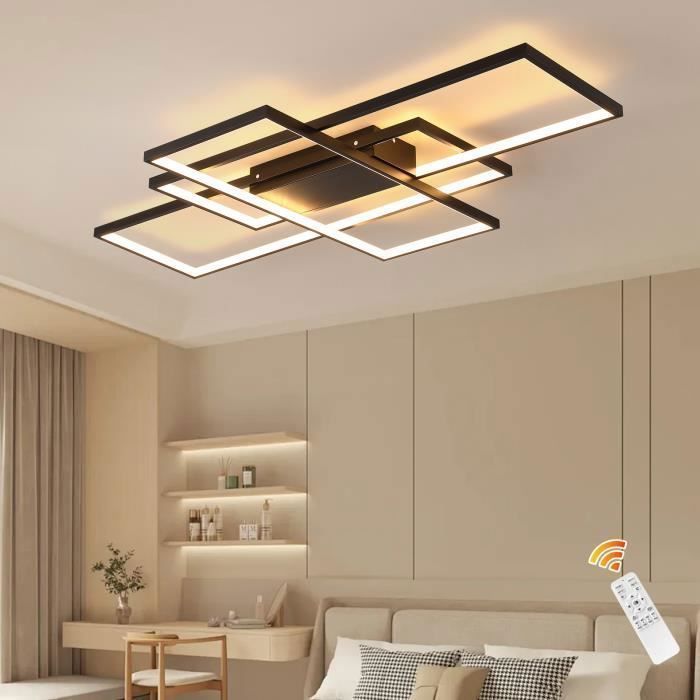 Ganeed Plafonnier LED à intensité variable plafonniers LED modernes à 3 carrés avec télécommande pour salonacrylique 50W(noir)
