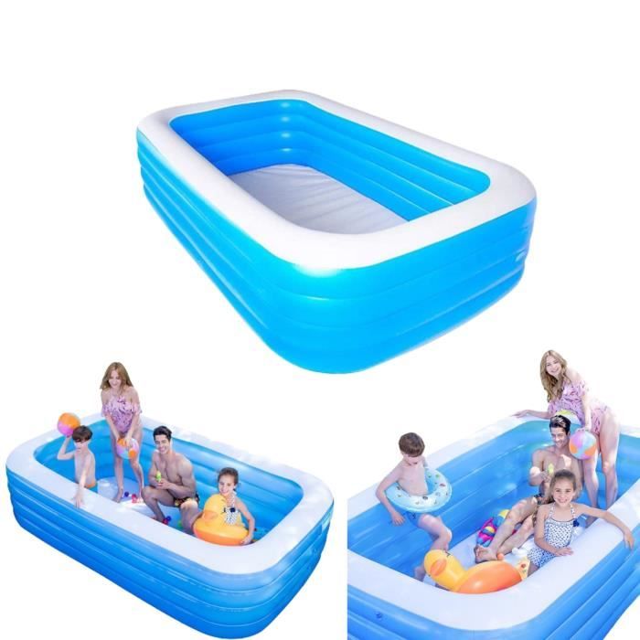 Piscine Gonflable Familiale 180x130x60 Cm, PVC Résistant UV, 70°C, Pour Jardin Ou Balcon, Avec Jeu De Pêche