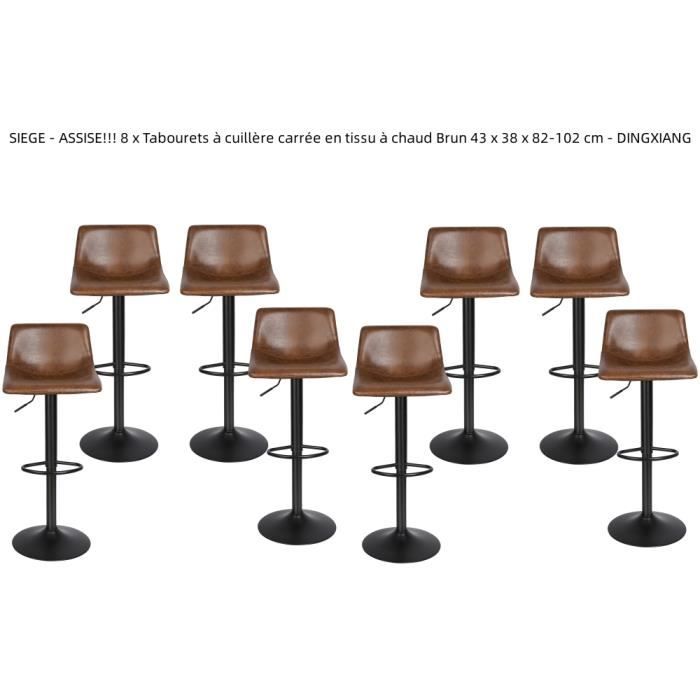 Tabourets de bar en tissu à chaud Brun - Lot de 8 - DINGXIANG