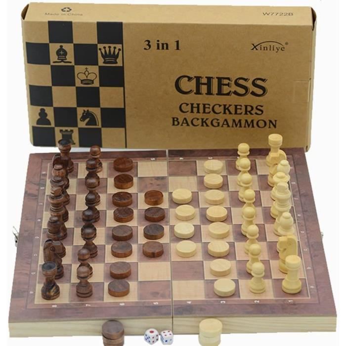 Ashata Jeu d'échecs en bois Jeu De Conseil Des Dames 3 En Bois 'échecs