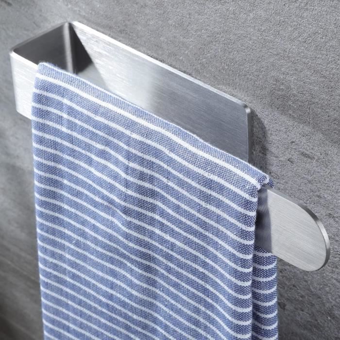 Vista Porte Serviette Adhésif Mural 25cm - Acier Inoxydable - Sans Percage - Silver