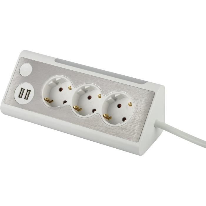 Multiprise 5 Prises - Bloc Alimentation LED avec Prise Multiple Schuko Type  F avec 2X Port USB et Câble 1,5 m - Rallonge Électriqu - Cdiscount Bricolage