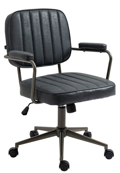fauteuil de bureau industriel vintage sur roulettes en synthetique noir vieilli hauteur reglable