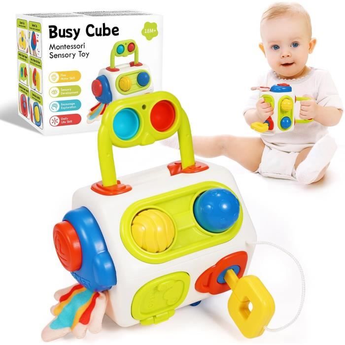 Cube D’activité Bébé – Jouet Sensoriel Motricité Fine – 12-18 Mois – Couleurs Vives – Apprentissage Cause à Effet