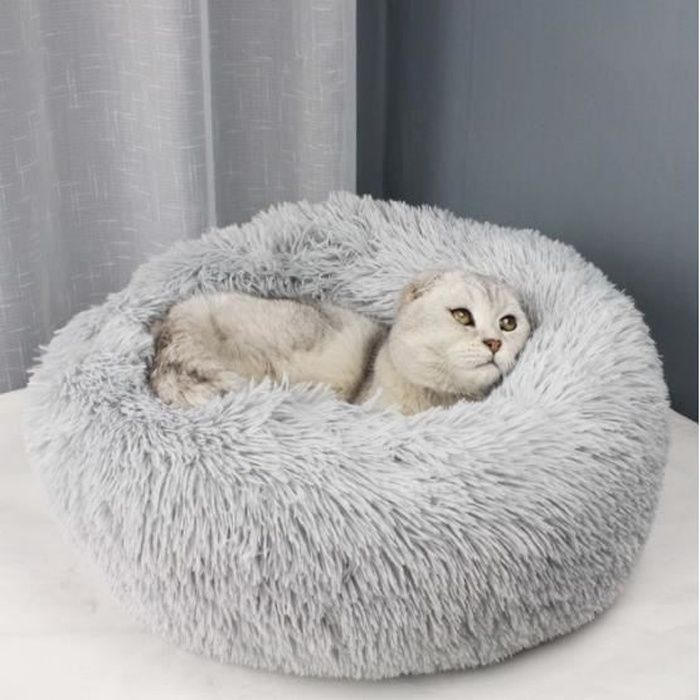 Moelleux Lit Peluche Anti Stress Lavable Chau Coussin pour Chiens et Chats de Taille Petit Moyen Panier Chien Rond 60CM Gris Clair 