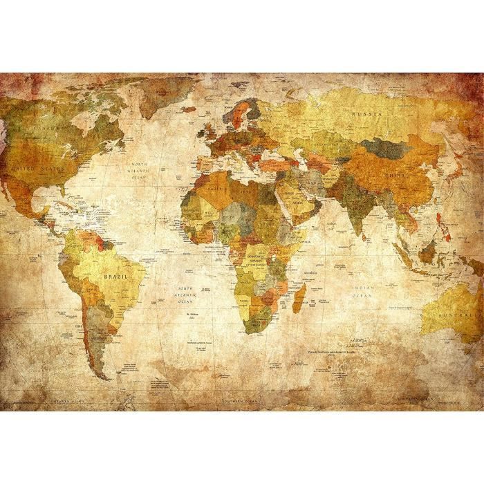 Tableau Déco Carte Du Monde Sur Toile Intissée - Impression Murando, Référence K-A-0017-b-n, Neuf
