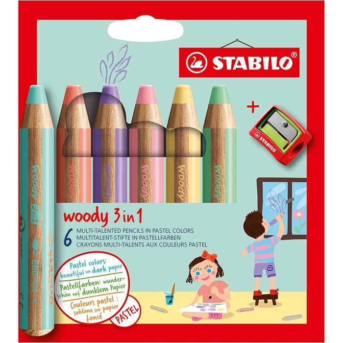 Crayon de couleur woody 3in1 Etui carton x 6 crayons de coloriage