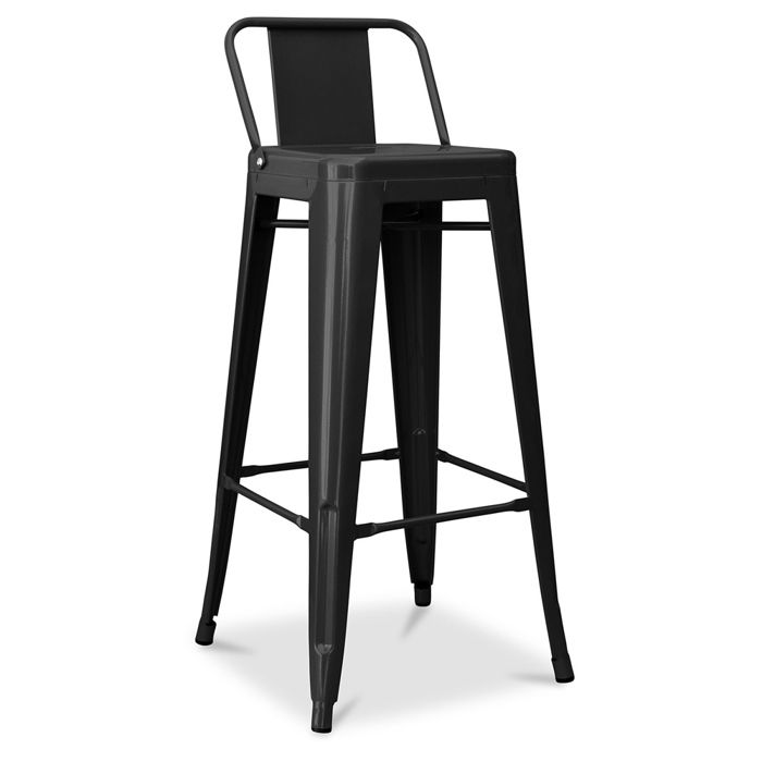 Tabouret de bar avec dossier - Design industriel - 76cm - Nouvelle édition -Metalix Noir