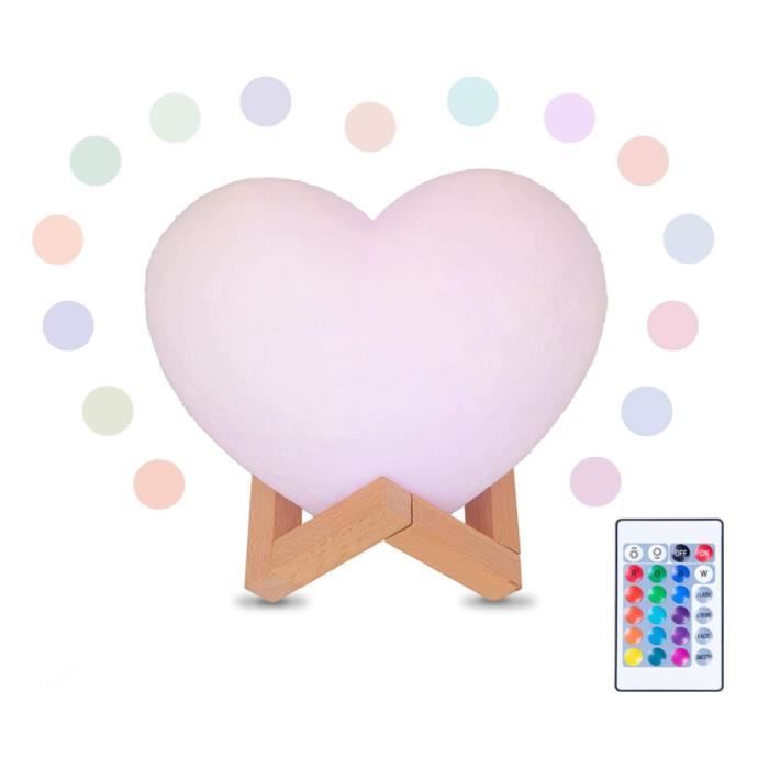 Lampe LED - Non spécifié - Coeur 3D - Dimmable 16 Couleurs - Télécommande - Rechargeable USB