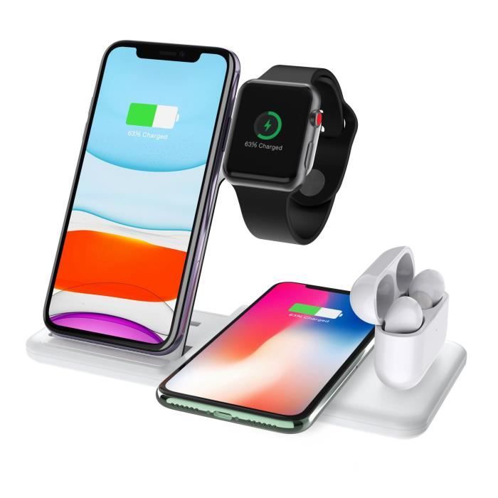 Samsung Chargeur sans Fil 3 en 1 Chargeur Induction Qi Rapide 15W pour iWatch 5//4//3//2//1 Fast Station de Charge Wireless pour i-Phone 11 Pro Max XS X XR 8 8 Plus AirPods//AirPods Pro