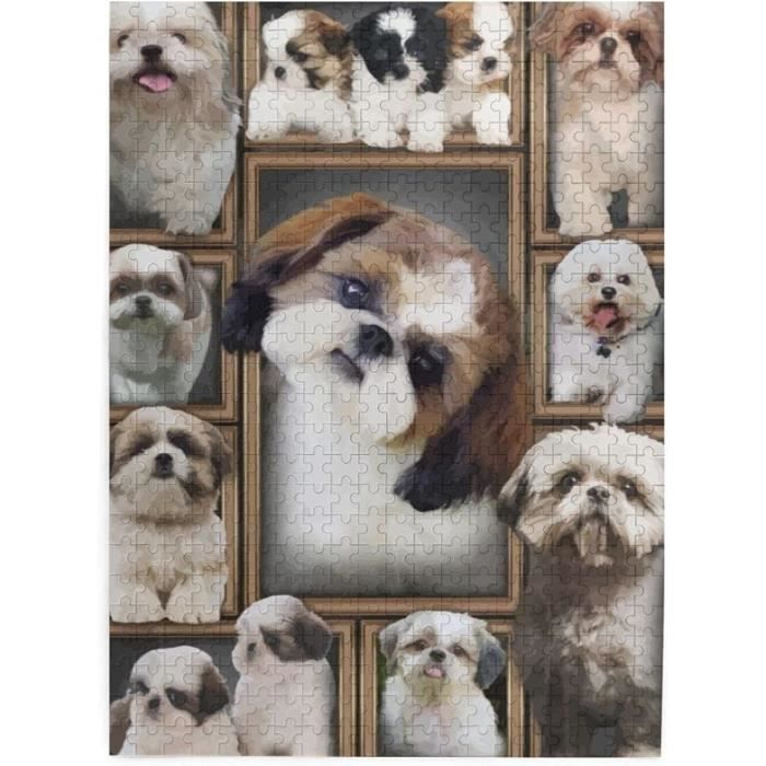Puzzle 300 Pezzi In Legno – Simpatici Cani Shitzu | 25x38 Cm | Per Adulti E Anziani | Con Disegno Di Riferimento