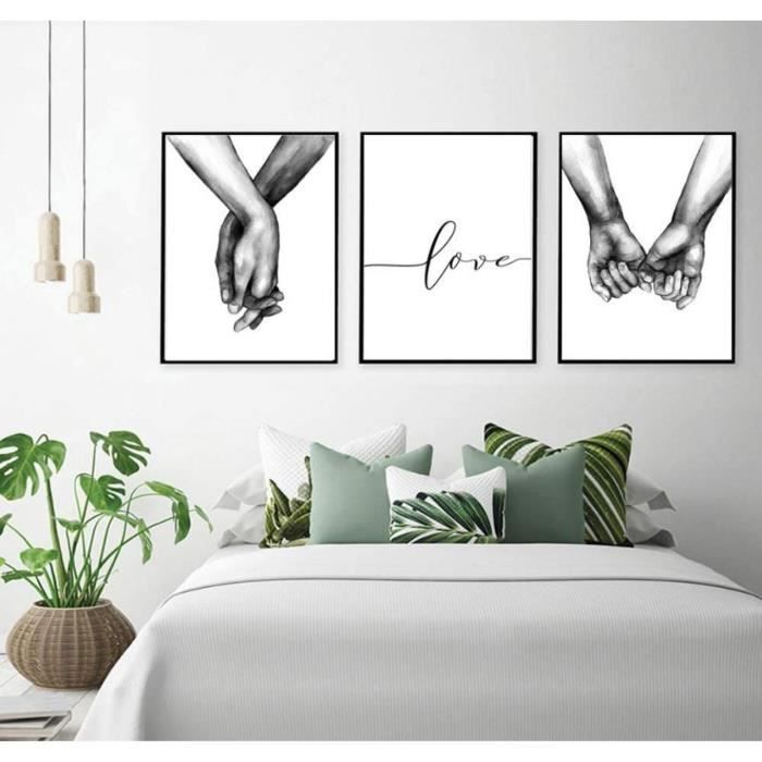 Affiche Abstraite Noir Et Blanc - Deux Mains - Toile Peinture Amour - Art Mural