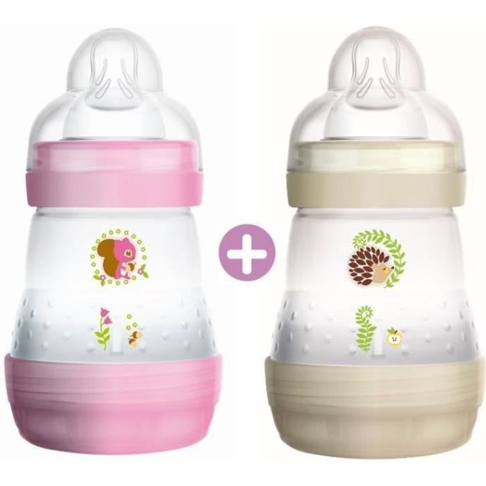 MAM Biberon Easy Start Anti-Colique - 160ml - 0 à 6 mois - Tétine Débit 1 -  Lot de 2 - Rose et blanc - Cdiscount Puériculture & Eveil bébé