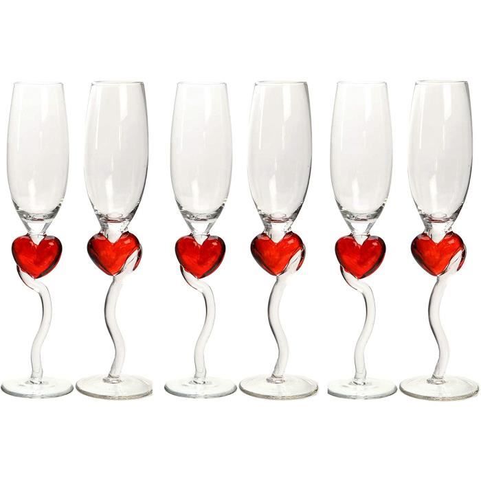 Lot de 3 x 2 flûtes à champagne en forme de cœur dans une boîte cadeau