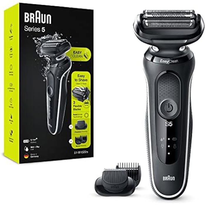 Rasoir Électrique BRAUN Series 5 51 W1500s 3 Lames Flexibles Technologie AutoSense Étanche Wet & Dry