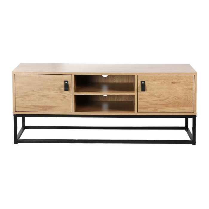 CALICOSY - Meuble TV Décor Chêne 2 Portes 2 Niches L120 cm - JILL - Bois foncé