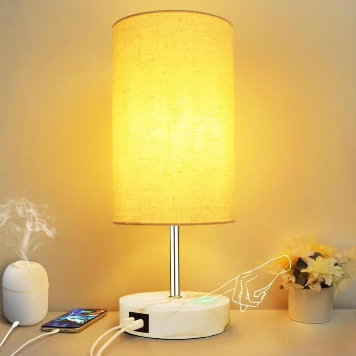 Lampe à poser LED Contrôle Tactile Lampe de chevet moderne 3000-6500K  Dimmable Lampe de table avec port USB support 24W pour Chambre - Cdiscount  Maison