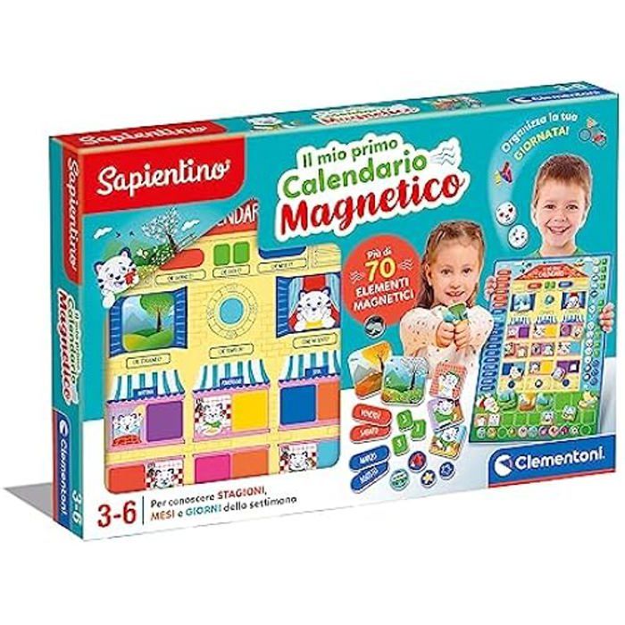 Clementoni- Sapientino – Mon Premier Jeu 3 Ans Tableau magnétique Apprentissage Saisons Mois Jours Calendrier Enfants