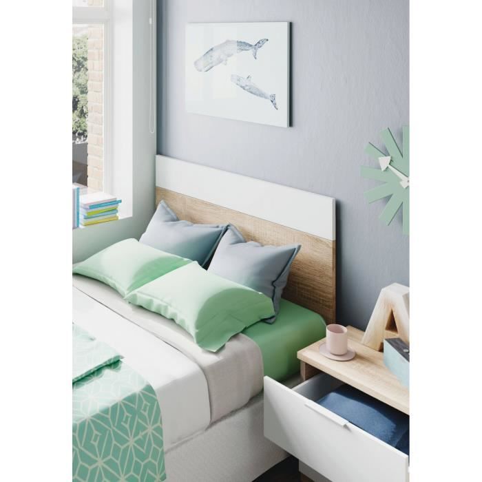 dmora table de chevet dfarron, table de chevet deux tiroirs avec tête de lit pour lit simple, 50x38h75 cm, chêne et blanc