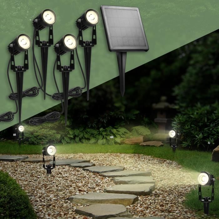 ECD Germany 4x Lampe Solaire de Jardin, Éclairage à LED avec Capteur Crépusculaire et Piquet de Terre, Spot de Jardin Solaire