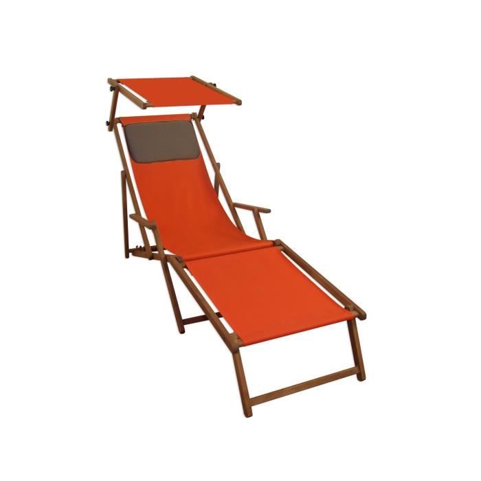 Chaise longue jardin couleur terracotta pliante repose-pieds pare-soleil oreiller 10-309FSKD