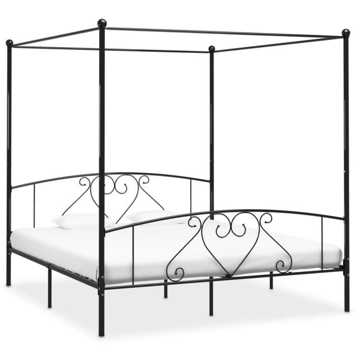 lit à baldaquin fafeicy - noir métal - 180 x 200 cm - avec sommier à lattes
