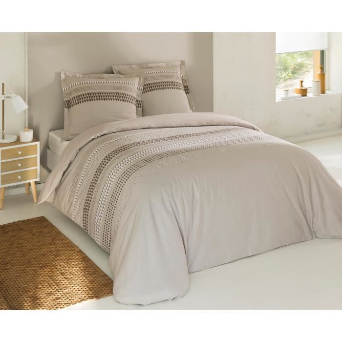 VISION Parure de couette Anthony - 100% coton - 220 x 240 cm - Beige -  Cdiscount Maison