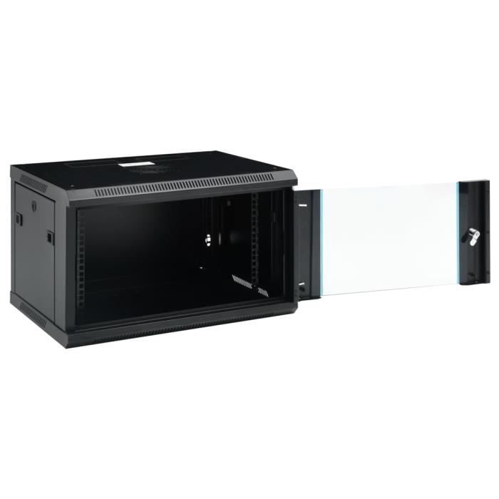 Armadietto Di Rete A Parete 6U 19″ – 600x450x375 Mm – In Acciaio Con Sportello In Vetro E Serratura – Per Router E Modem – IP20
