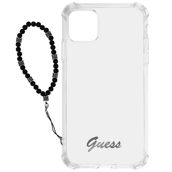Guess Coque pour iPhone 12 et 12 Pro Antichoc Bijou à Perle Bracelet Noir - vue 4