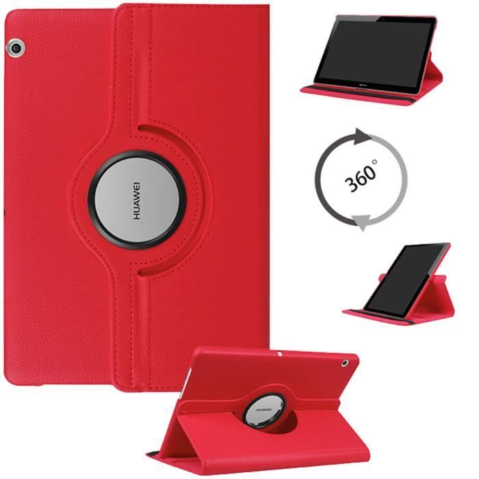Housse Rotative 360° Pour Huawei MediaPad T5 10.1 - Étui PU Cuir Noir, Neuf