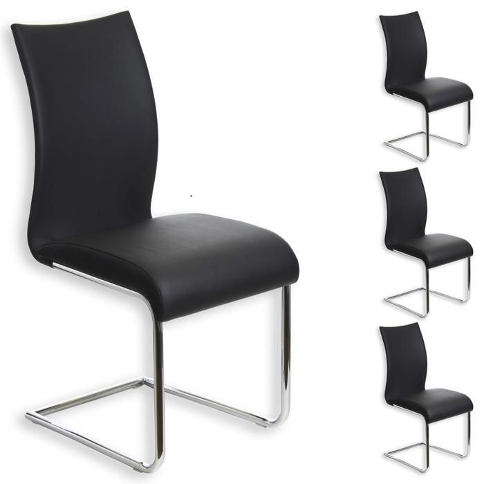 Lot de 4 chaises de salle à manger ALADINO piètement chromé revêtement synthétique noir Lot de 4 chaises de salle à manger ALADINO piètement chromé revêtement synthétique noir