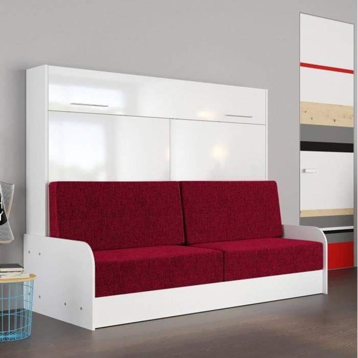 Armoire lit escamotable VERTIGO SOFA accoudoirs façade blanc brillant