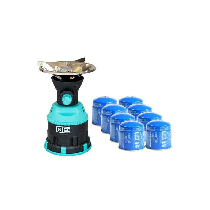 Réchaud Gaz Camping 2200W + 12 Cartouches Butane – Allumage Piézo, Mallette Incluse, Sécurité Anti-fuite