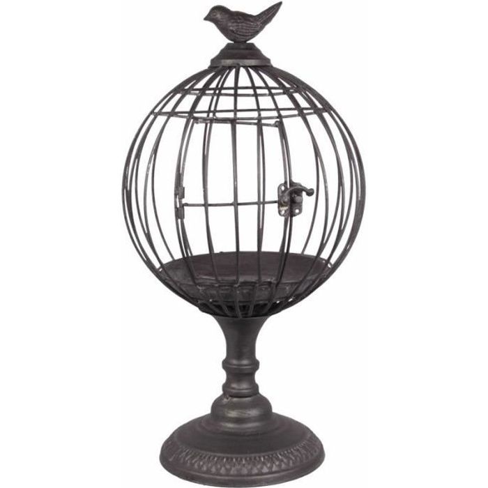 Cage à Oiseaux Sur Pied Photophore Intérieur Ou Extérieur Volière Décorative Ronde En Métal Gris Foncé 23x23x425cm 425 Gris