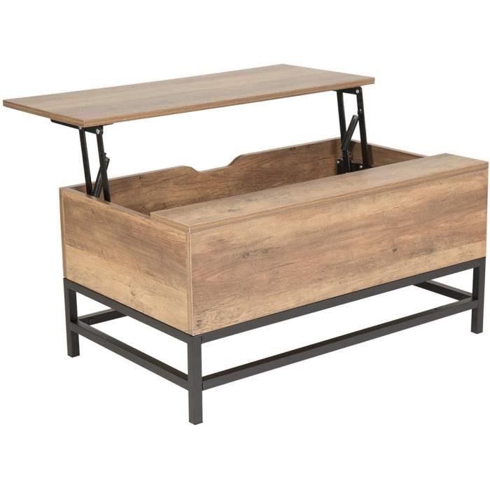 table de salon - limics24 - basse bois relevable industrielle levage tiroir rangement