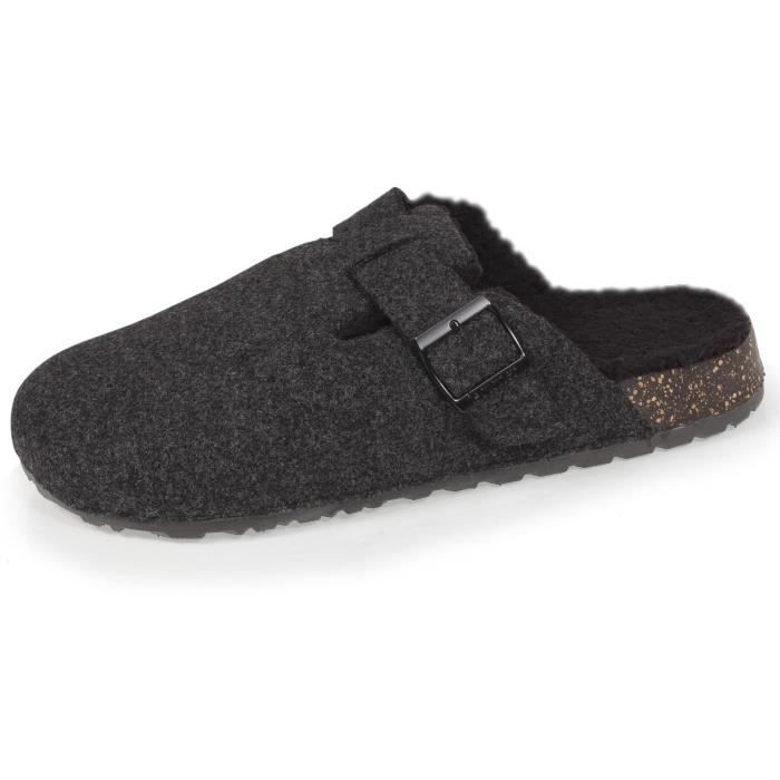 Chaussons homme en feutrine gris chiné ISOTONER semelle ultra