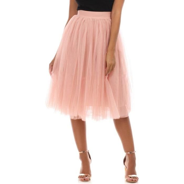 jupe midi rose en tulle