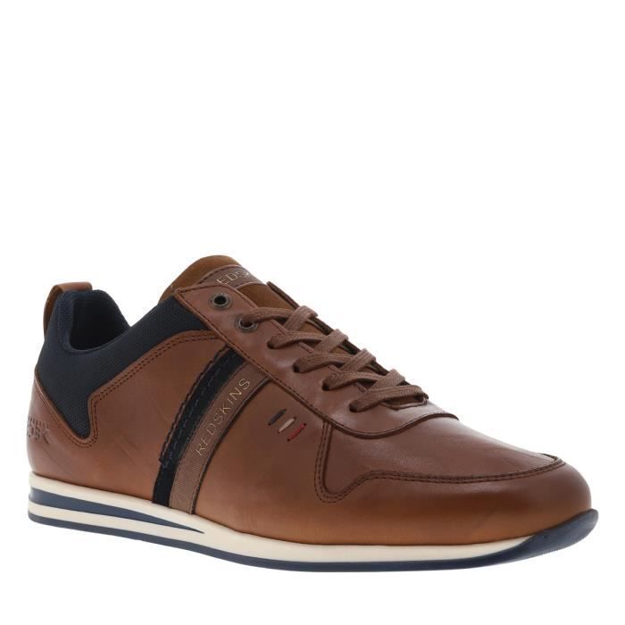 Redskins Basket Redskins - Livingo - Cuir et toile - Lacets plats cognac - Marine