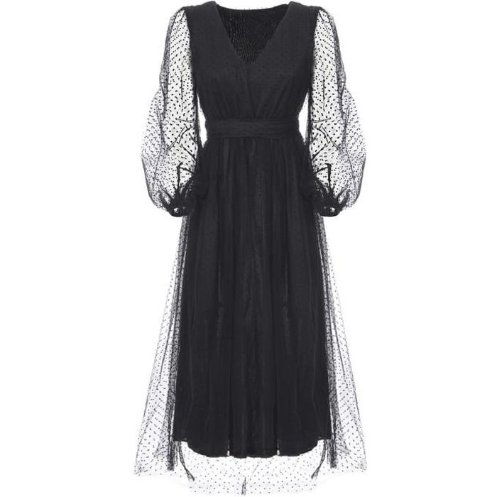 Longue robe noire l gante manches bouffantes transparente robe